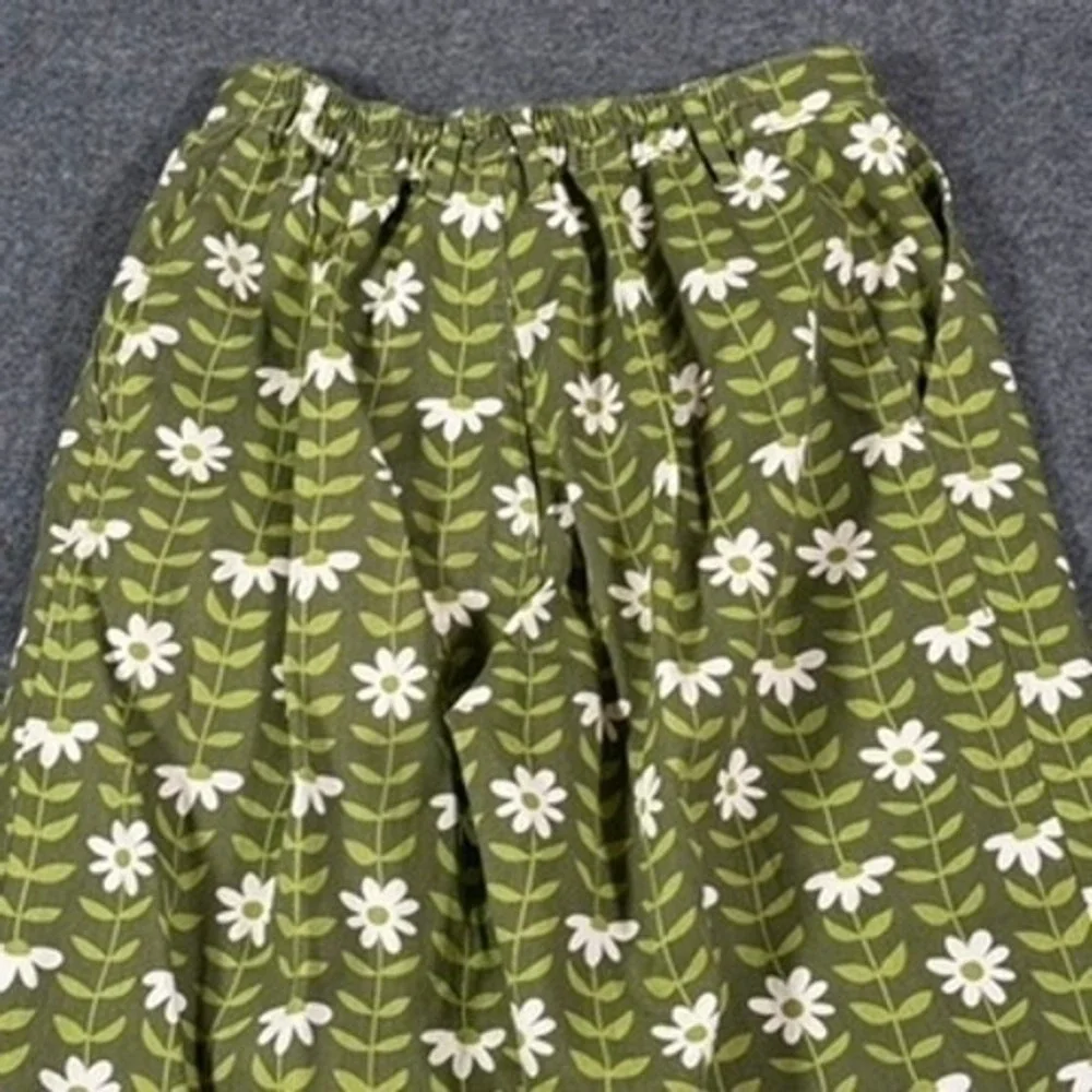 Big Bud Press Trousers XS Green Floral Daisy Print High Waist Pants NWOT